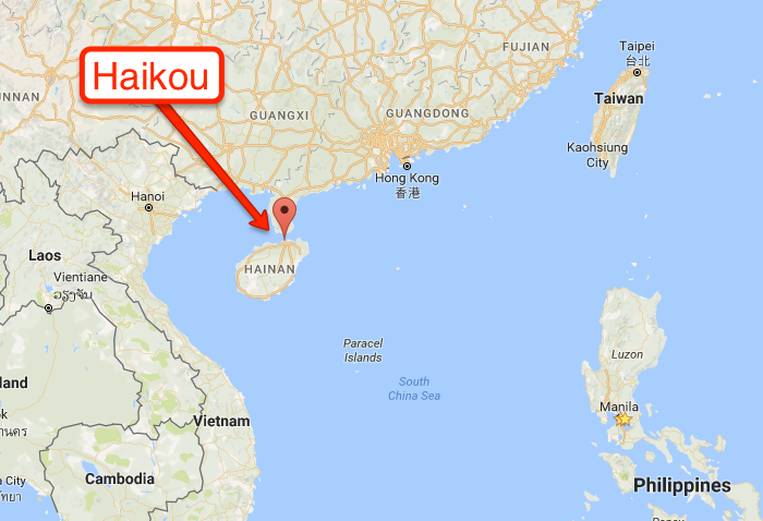Location of Haikou, China